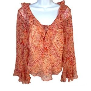 I.C.E. 2-Piece peach 90s vintage Ruffled flutter bell sleeve Top & Cami PM silk